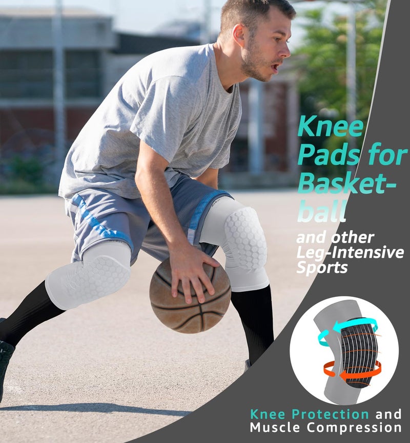 HiRui Knee Pads for Kids Youth Adult, Basketball Baseball Knee Brace Knee Support, Collision Avoidance Kneepad Compression Knee Sleeve for Volleyball Football Cycling Running-1Pair (White, M) - Image 2